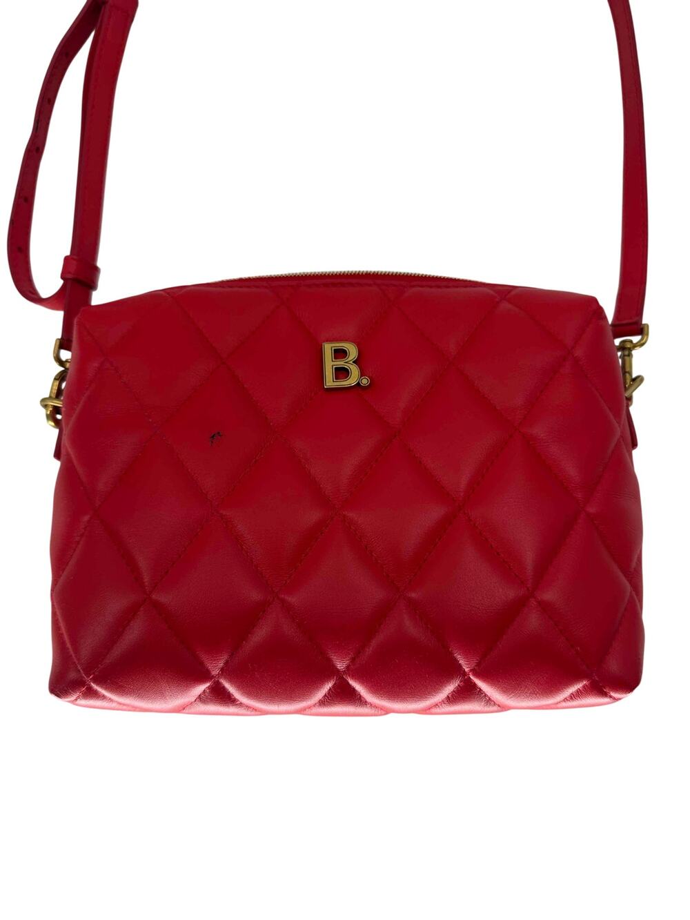 Balenciaga Quilted Leather B Logo Zip-Top Crossbody Bag Red Women's One Size